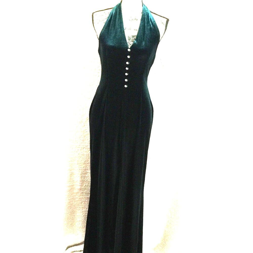 VNT Papell Boutique evening Emerald Green formal Halter Long Velour Dress 8